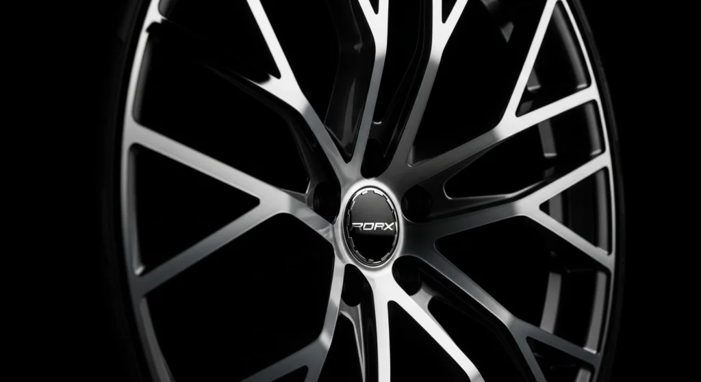Close-up of a modern, multi-spoke alloy wheel with a dark, machined or diamond-cut finish, representing the premium style offered by top alloy wheel brands in India like Neo Wheels or Plati.