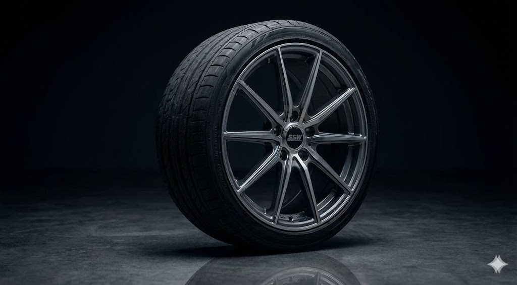 2ca543d6-8545-4d0a-b37a-bc69bbacea69 A premium multi-spoke SSW alloy wheel in a gunmetal finish, showcasing the stylish and lightweight design for cars in India.
