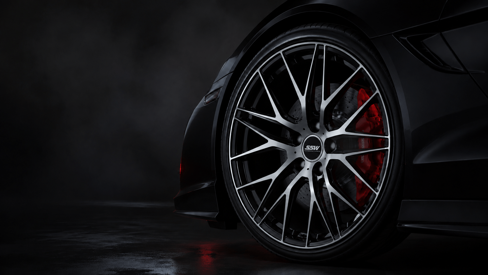 SSW flow-formed alloy wheel fitted to a performance car on a Bengaluru road